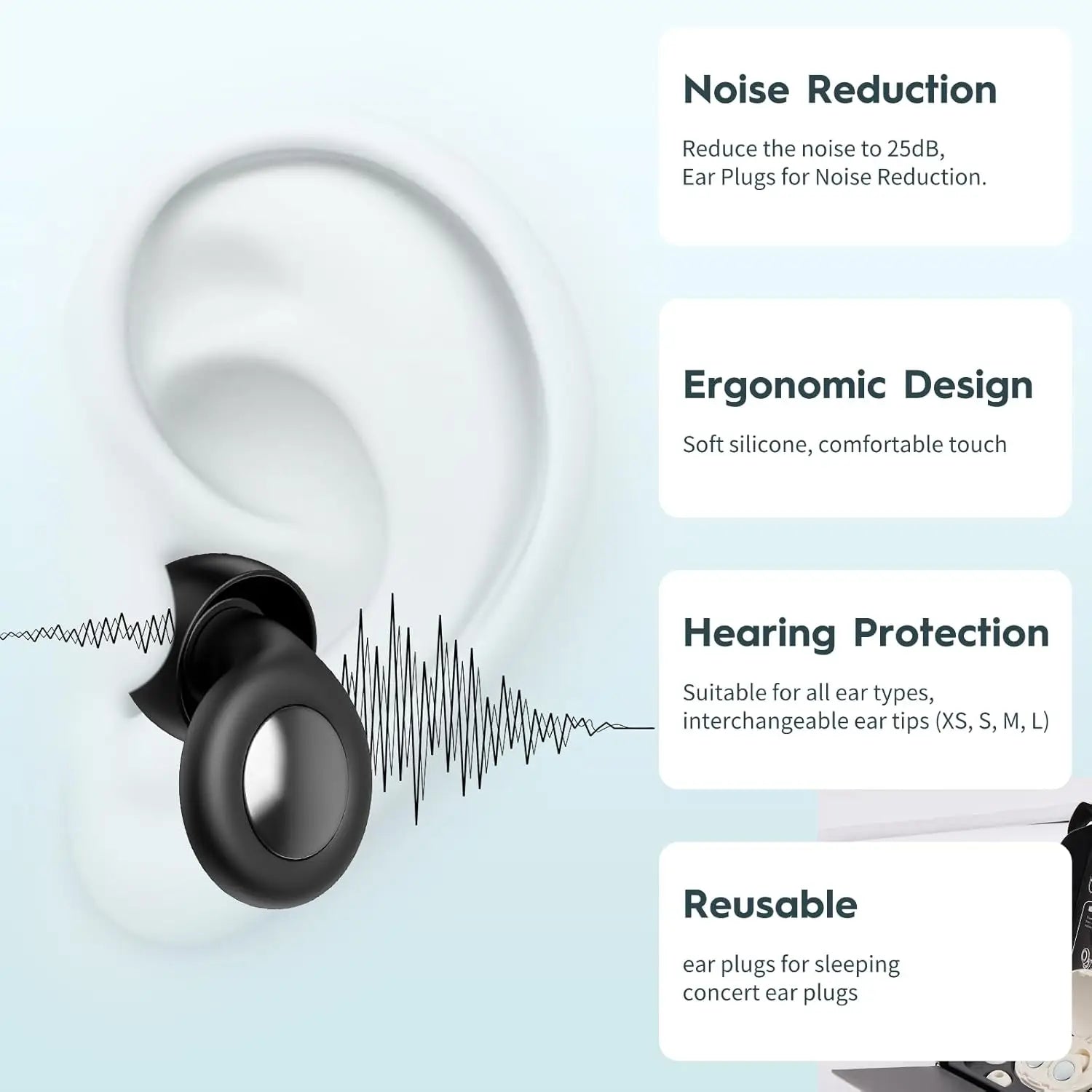 Eayburst Ear Plugs for Sleeping Noise Cancelling Silicone EarPlugs for Concerts Traveling Studying Focus Reusable Ear Protection